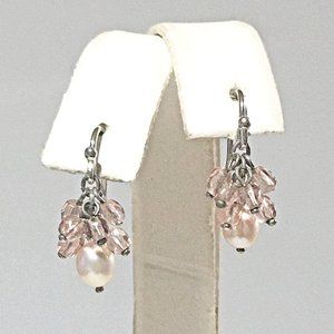 AUTHENTIC BLOOM NYC STEEL PETITE SHORT DUSTY PINK & FW PEARL DANGLE EARRING 3/4"